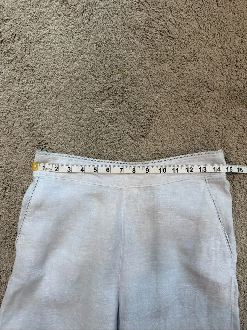 Laura Ashley 100% Linen Light Blue Wide Leg Trousers High Waisted Size Medium - Picture 7 of 9